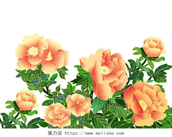 红色古风国潮中国风牡丹花花朵元素PNG素材